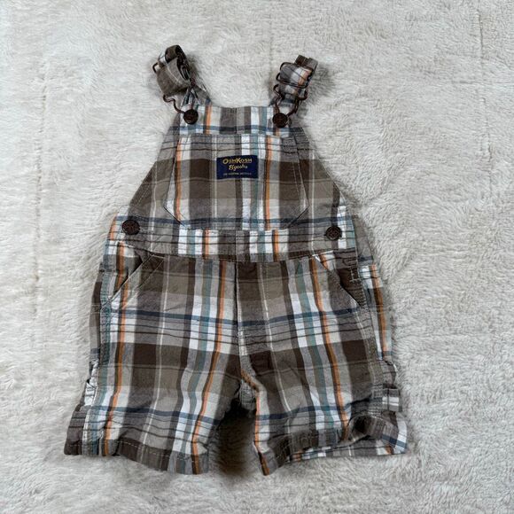 Vintage OshKosh B’Gosh Brown Plaid Boys Overalls - Picture 1 of 7